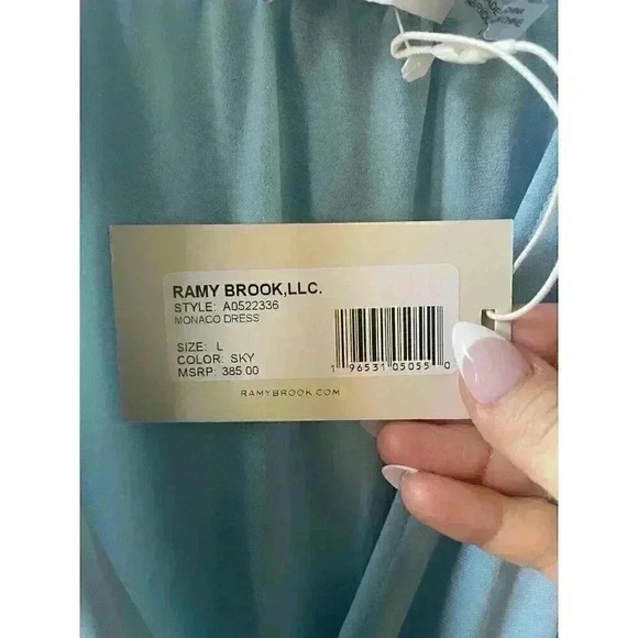 NWT Ramy Brook Women's Blue Monaco V-Neck Sleeveless Midi Wrap Dress Size Large - Picture 9 of 9